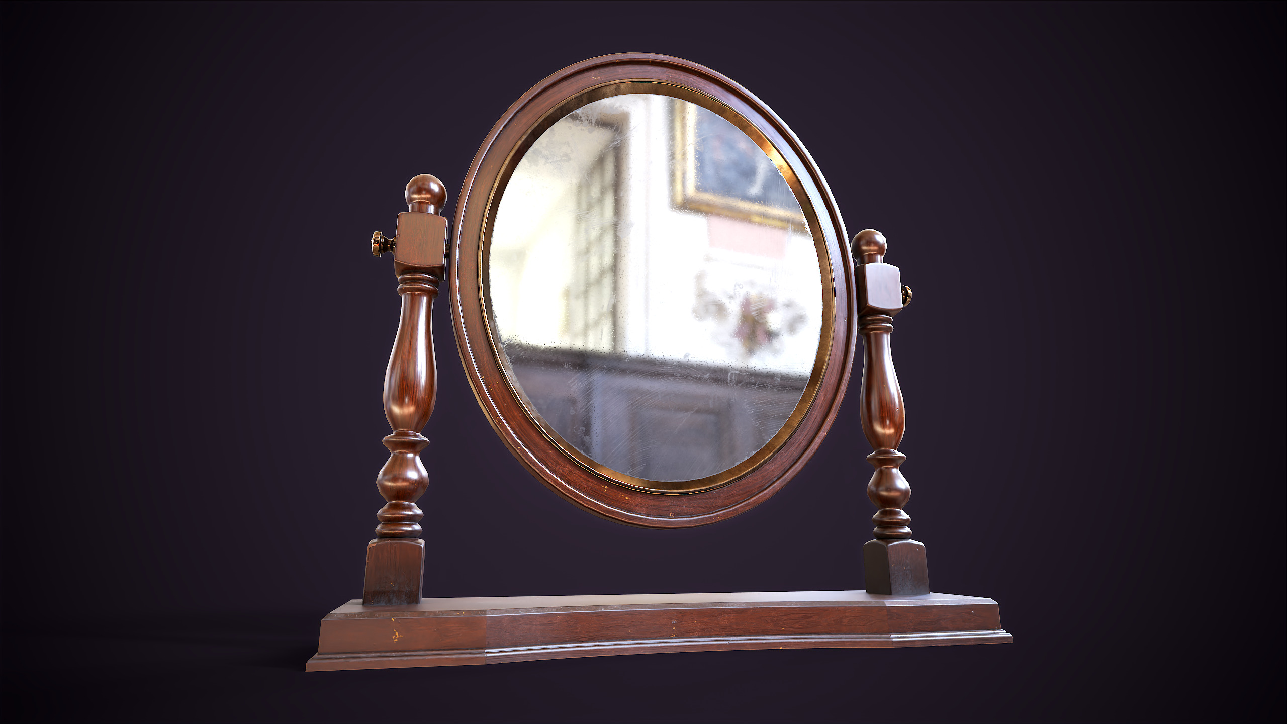 Vintage Desk Mirror Low-poly 3D model_5