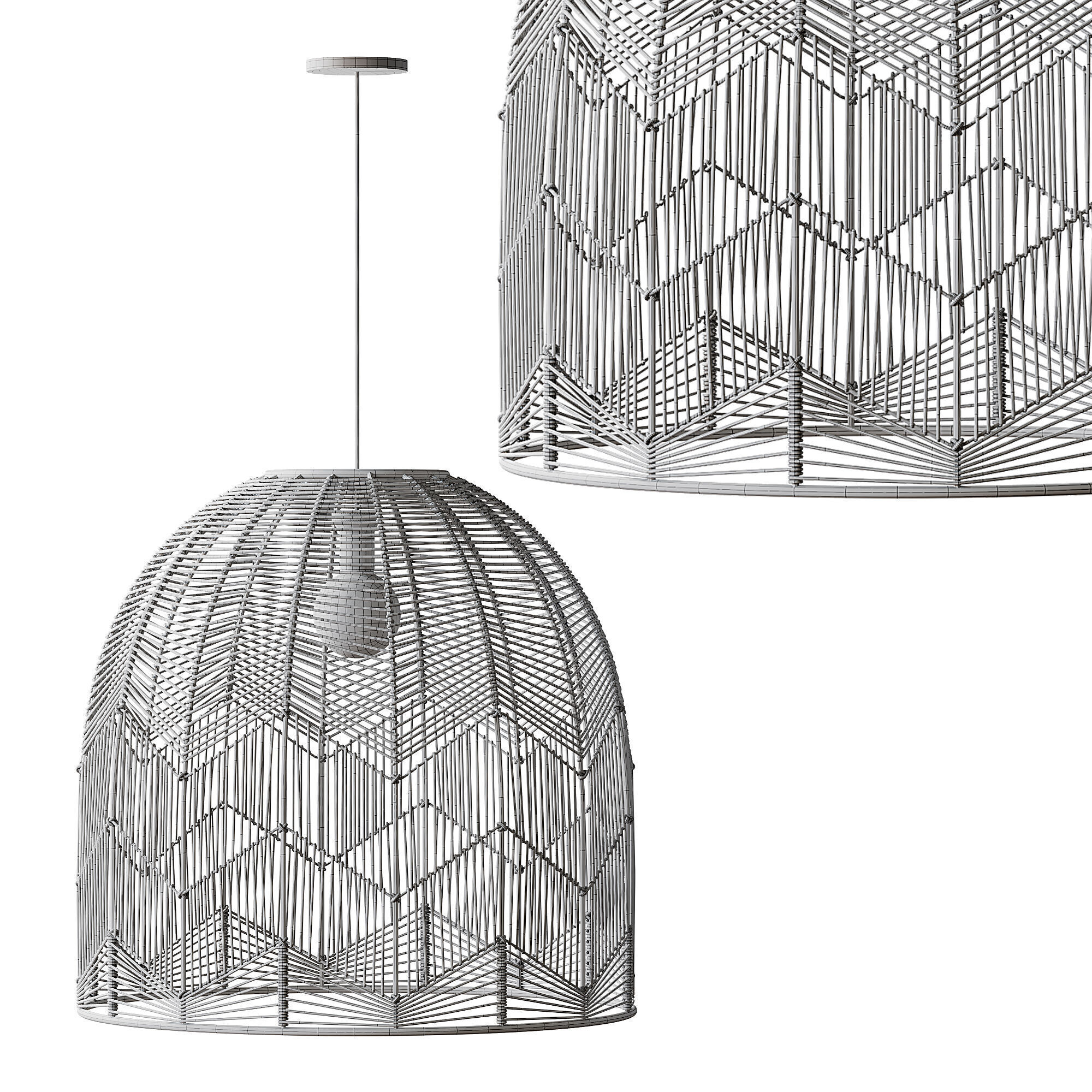 Basket Rattan Pendant Light Shades 3D model_13