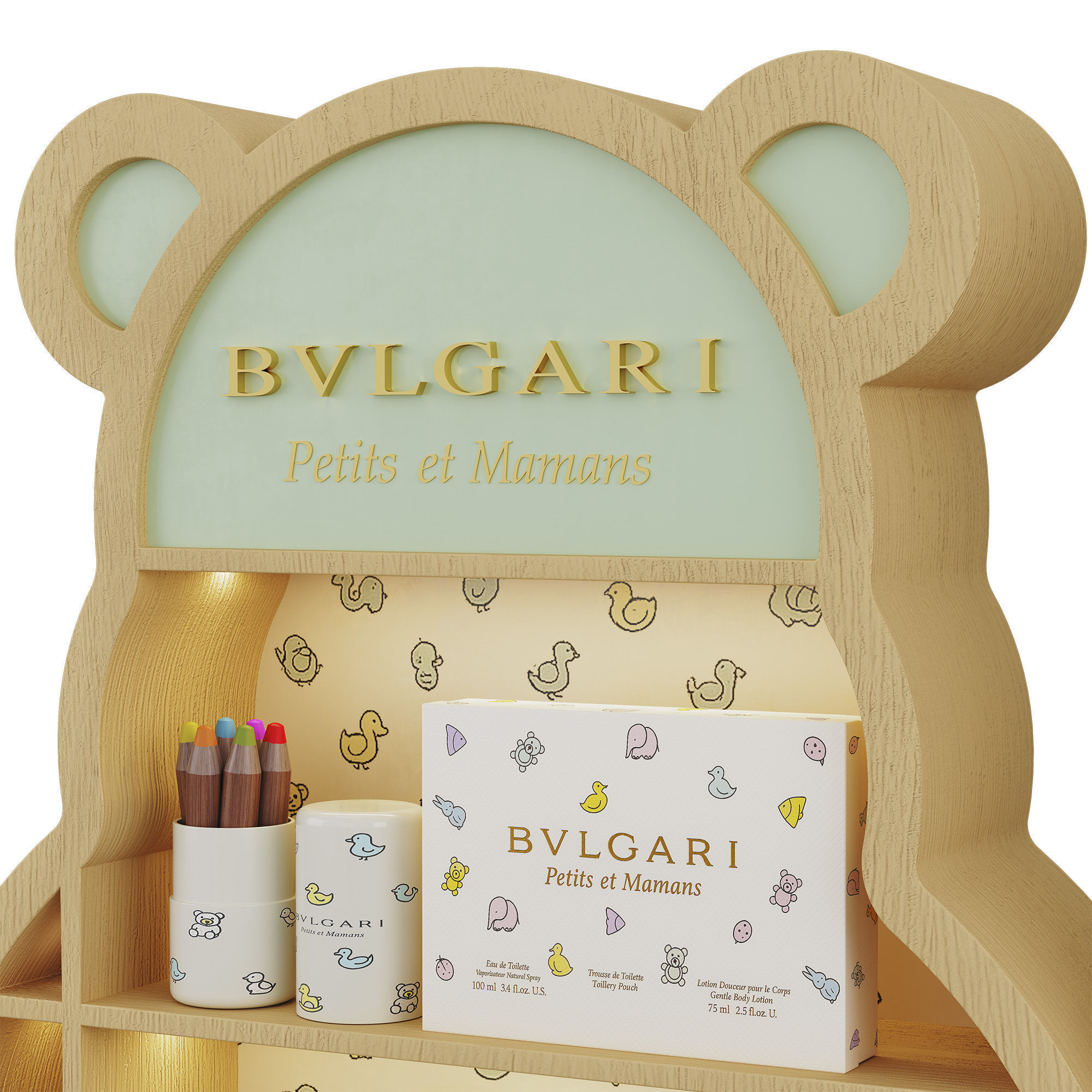 Childrens shelves with cosmetics Low-poly 3D model_2