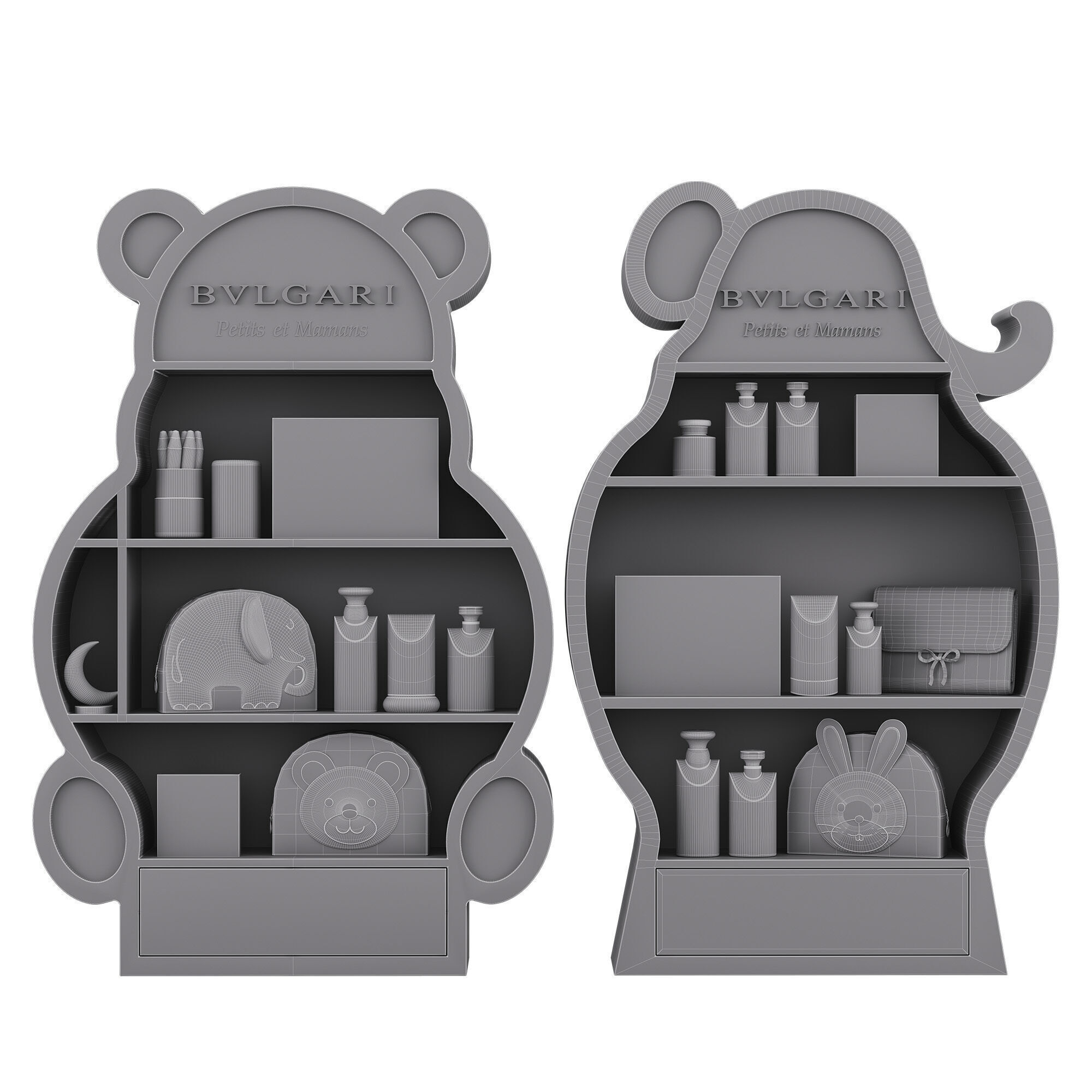 Childrens shelves with cosmetics Low-poly 3D model_5