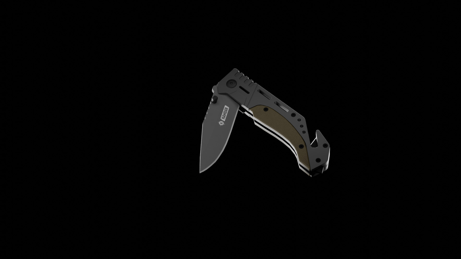 Kandar folding survival knife Low-poly 3D model_2