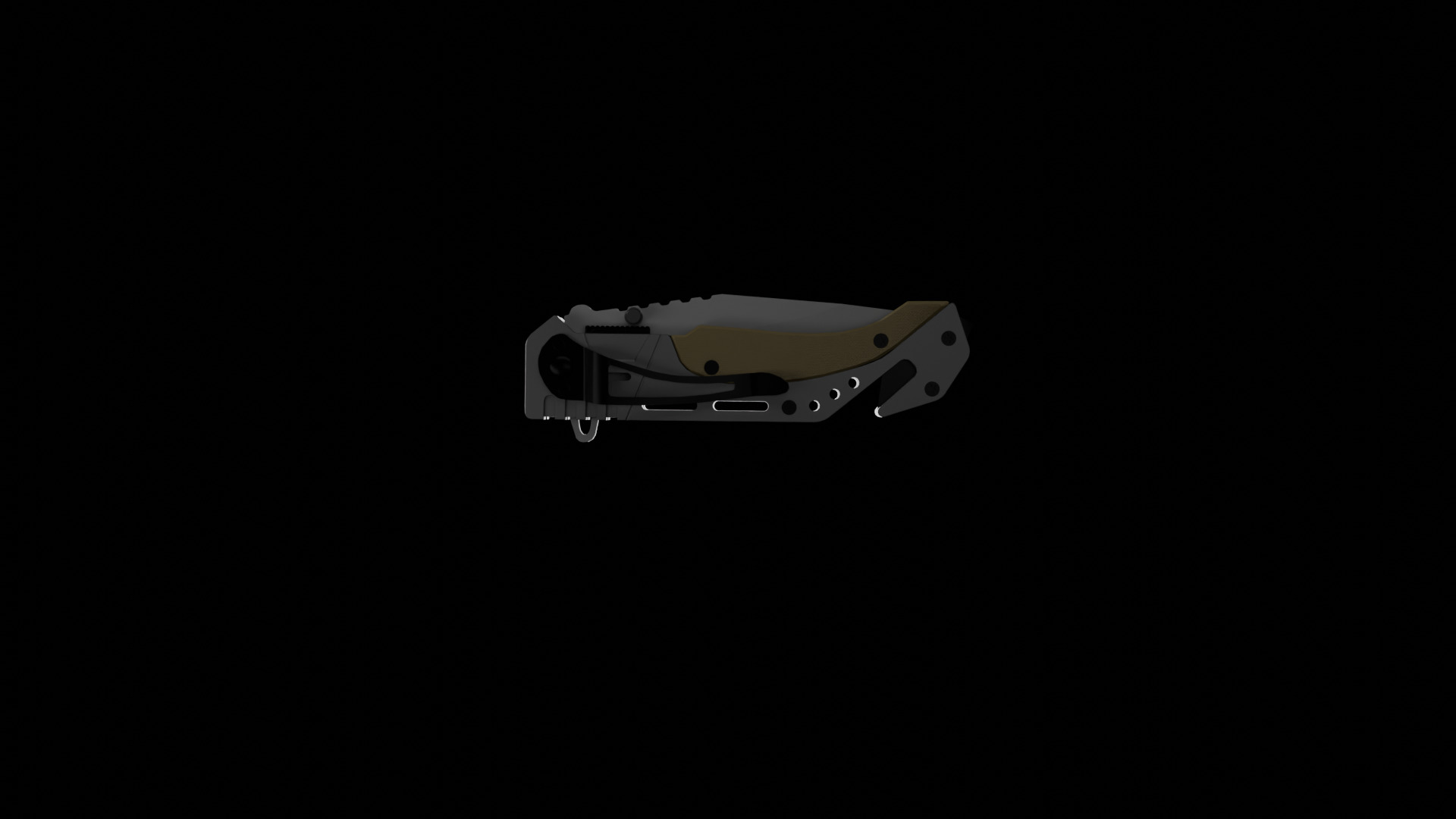 Kandar folding survival knife Low-poly 3D model_3