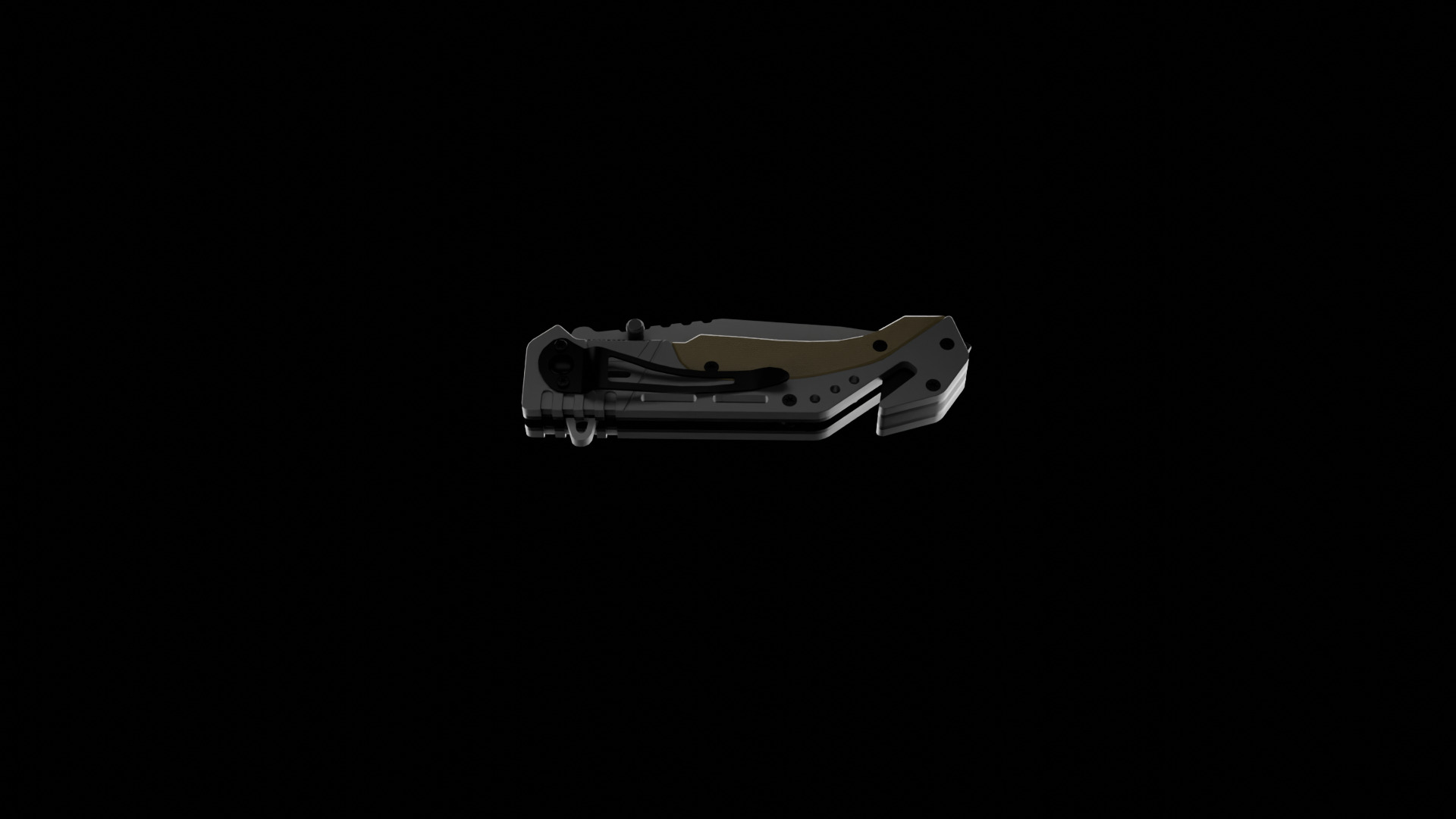 Kandar folding survival knife Low-poly 3D model_4