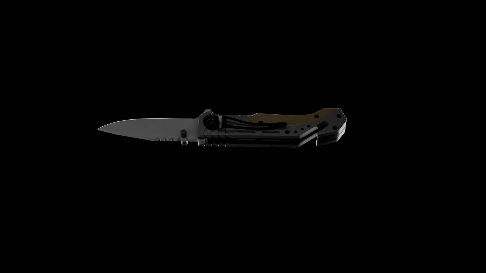 Kandar folding survival knife Low-poly 3D model_1