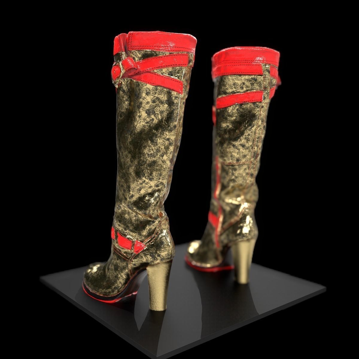 Red and Gold Game Ready Shoe Asset Low-poly 3D model_4