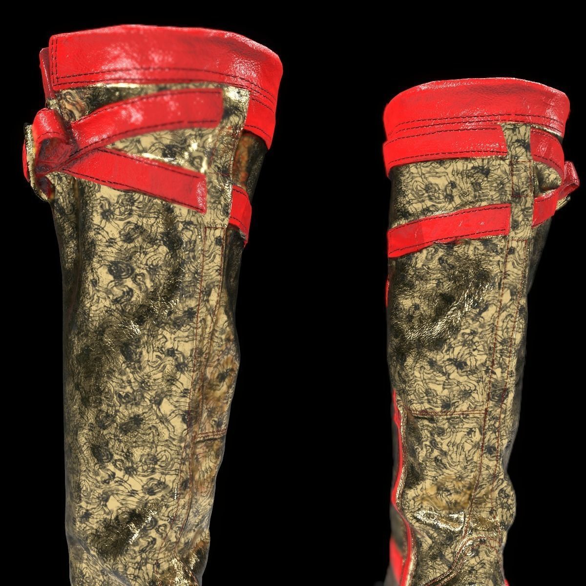 Red and Gold Game Ready Shoe Asset Low-poly 3D model_5