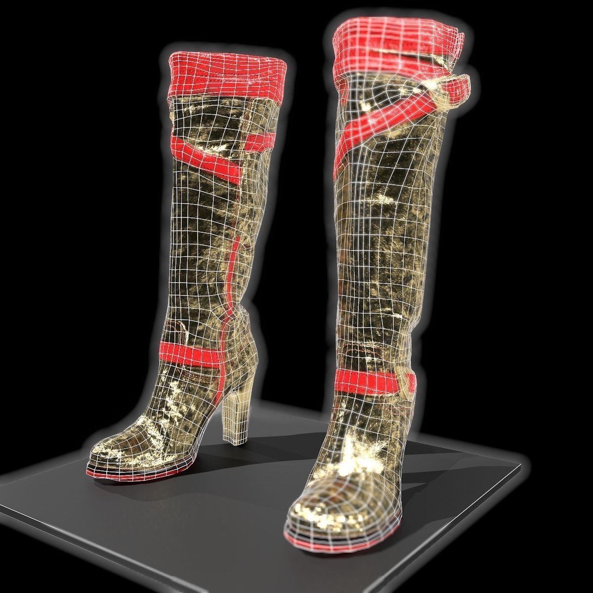 Red and Gold Game Ready Shoe Asset Low-poly 3D model_3