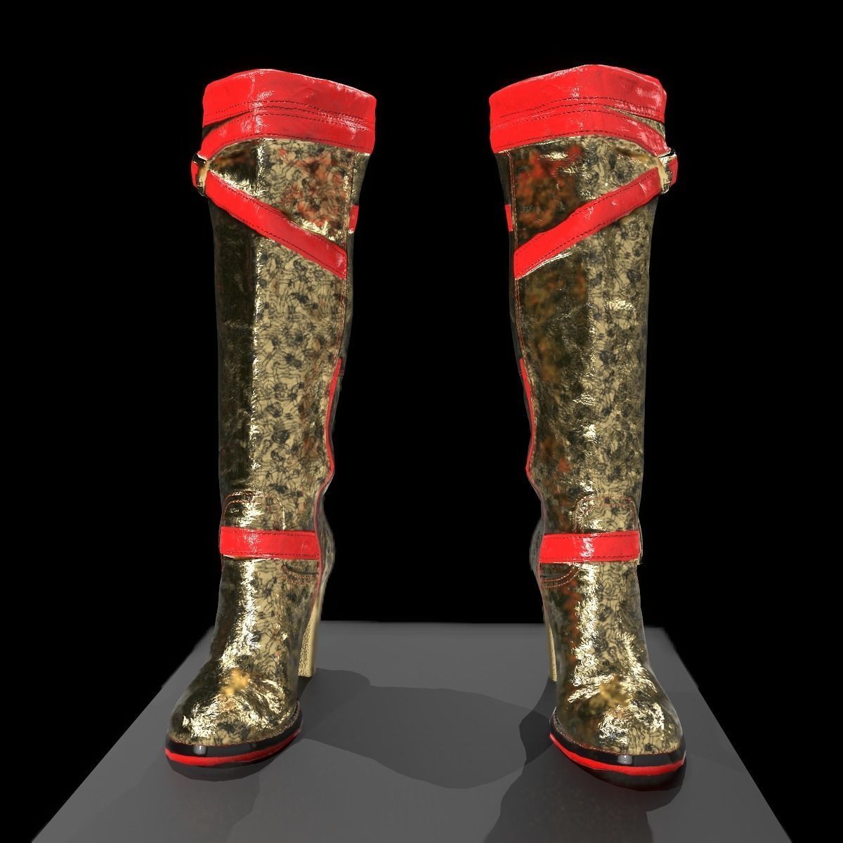 Red and Gold Game Ready Shoe Asset Low-poly 3D model_1
