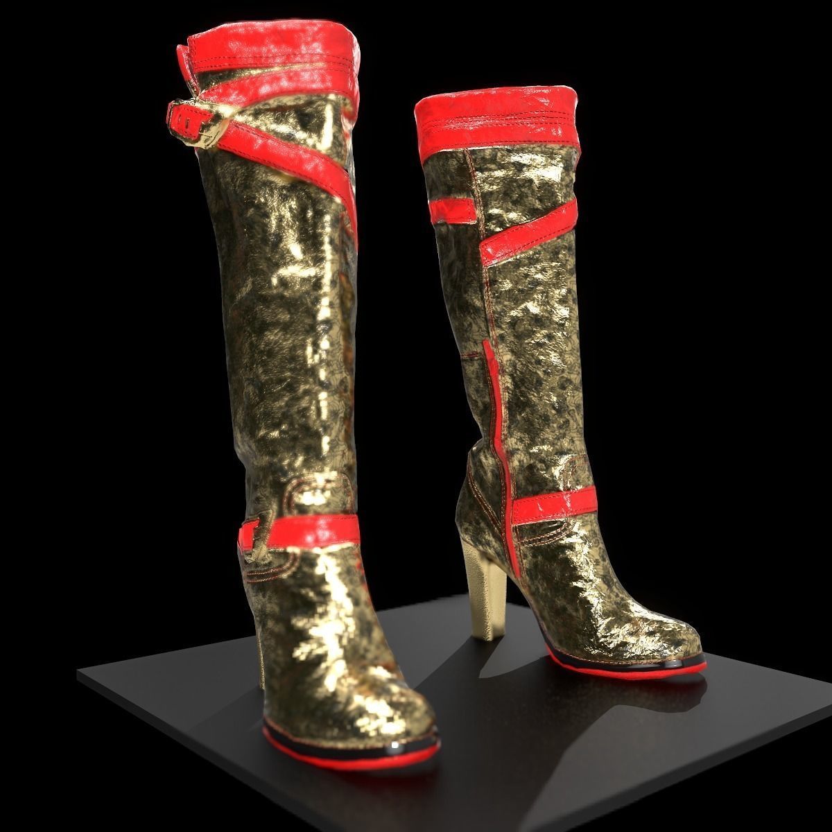 Red and Gold Game Ready Shoe Asset Low-poly 3D model_2