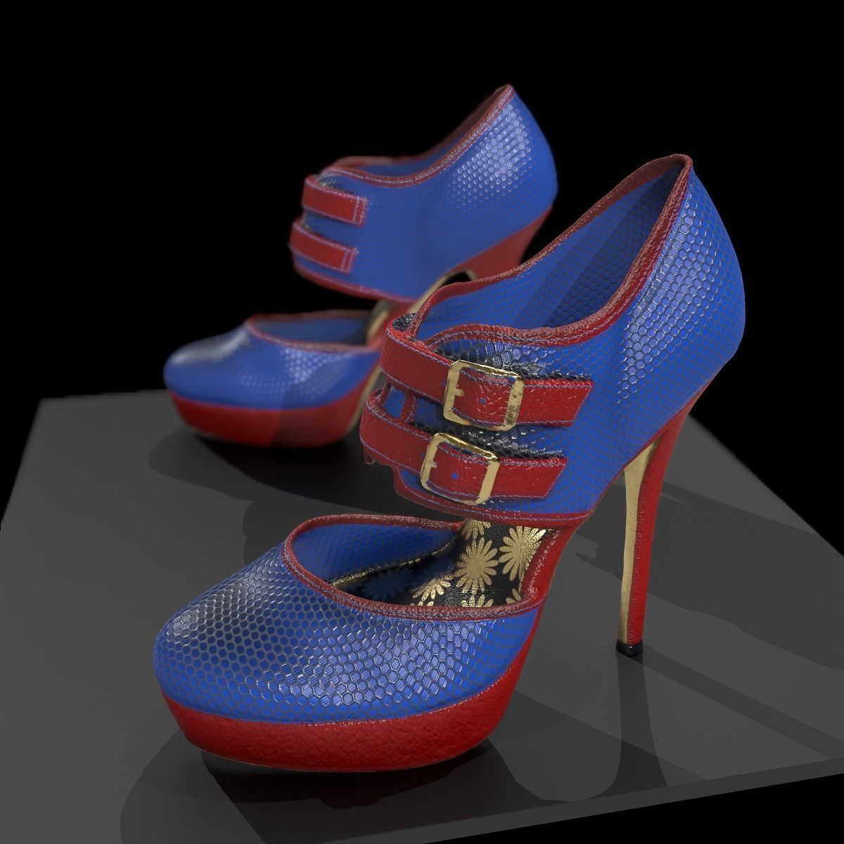 Red and Blue Game Ready Shoe Asset Low-poly 3D model_3