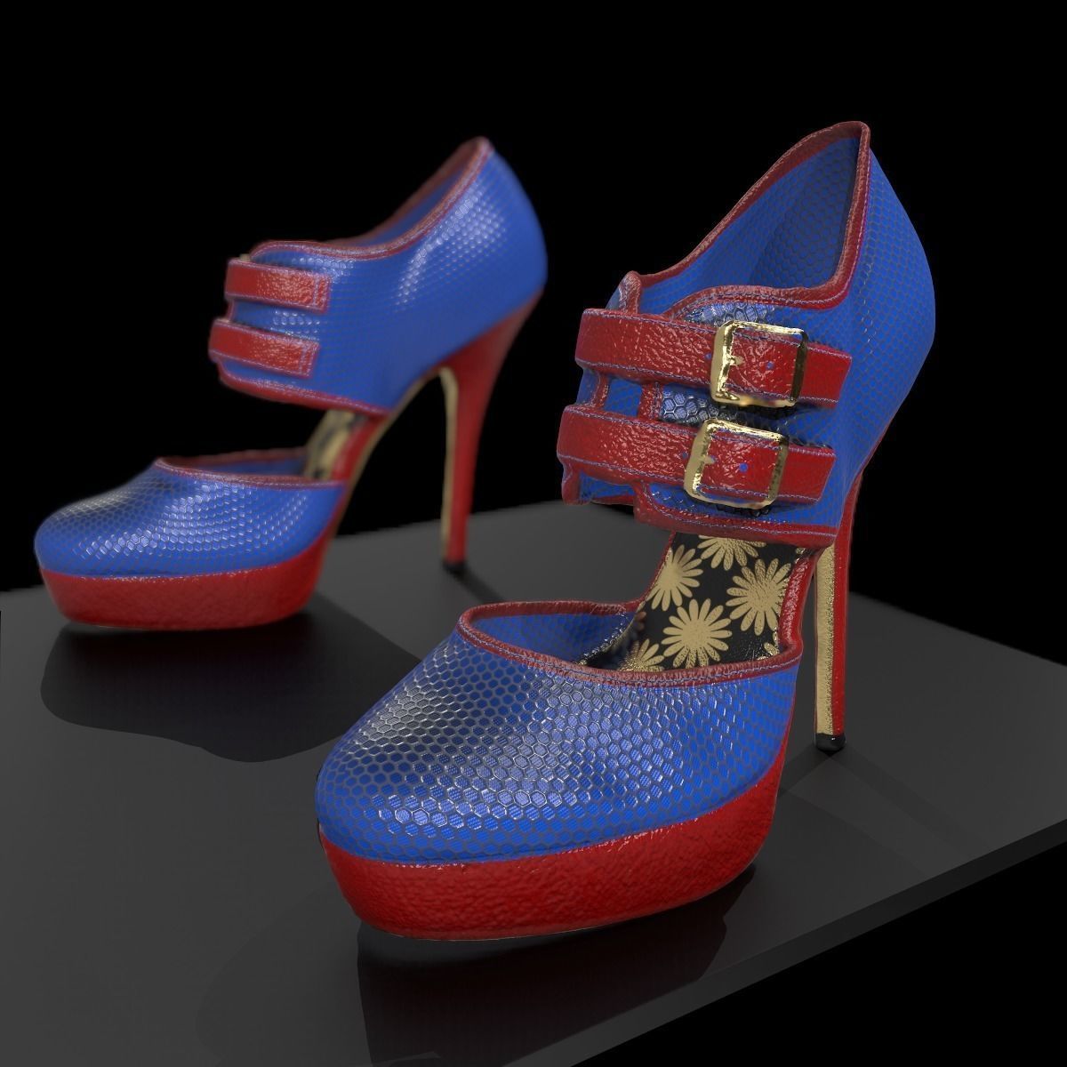 Red and Blue Game Ready Shoe Asset Low-poly 3D model_1