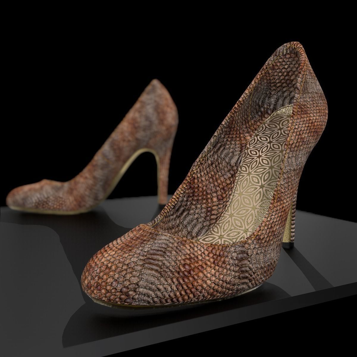 Snakeskin Heels Game Ready Shoe Asset Low-poly 3D model_1