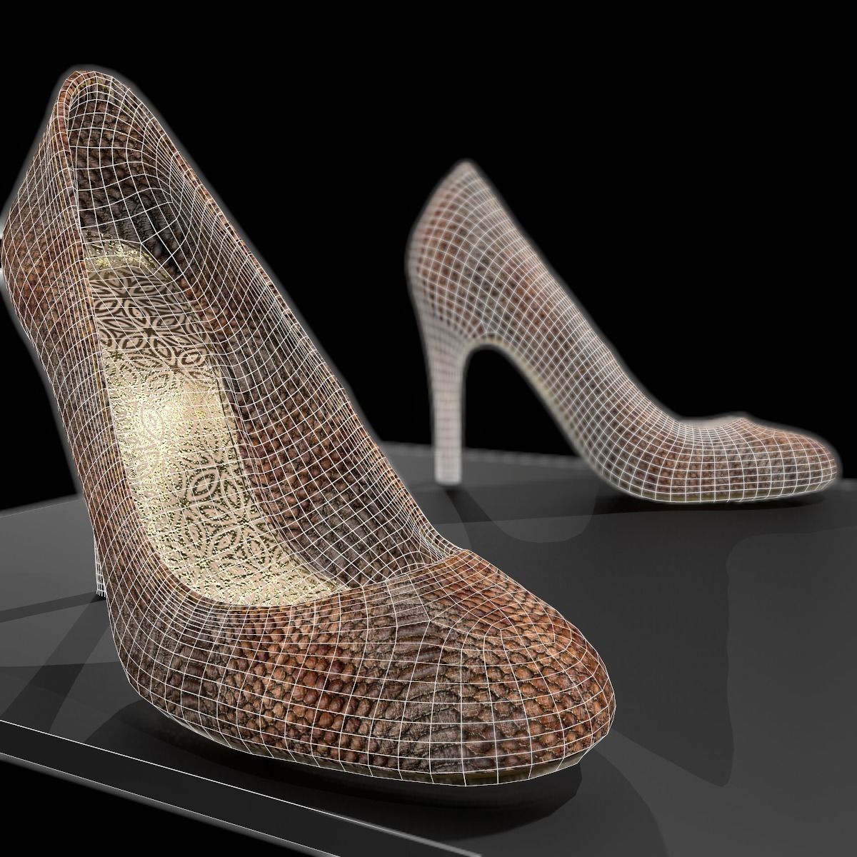 Snakeskin Heels Game Ready Shoe Asset Low-poly 3D model_5
