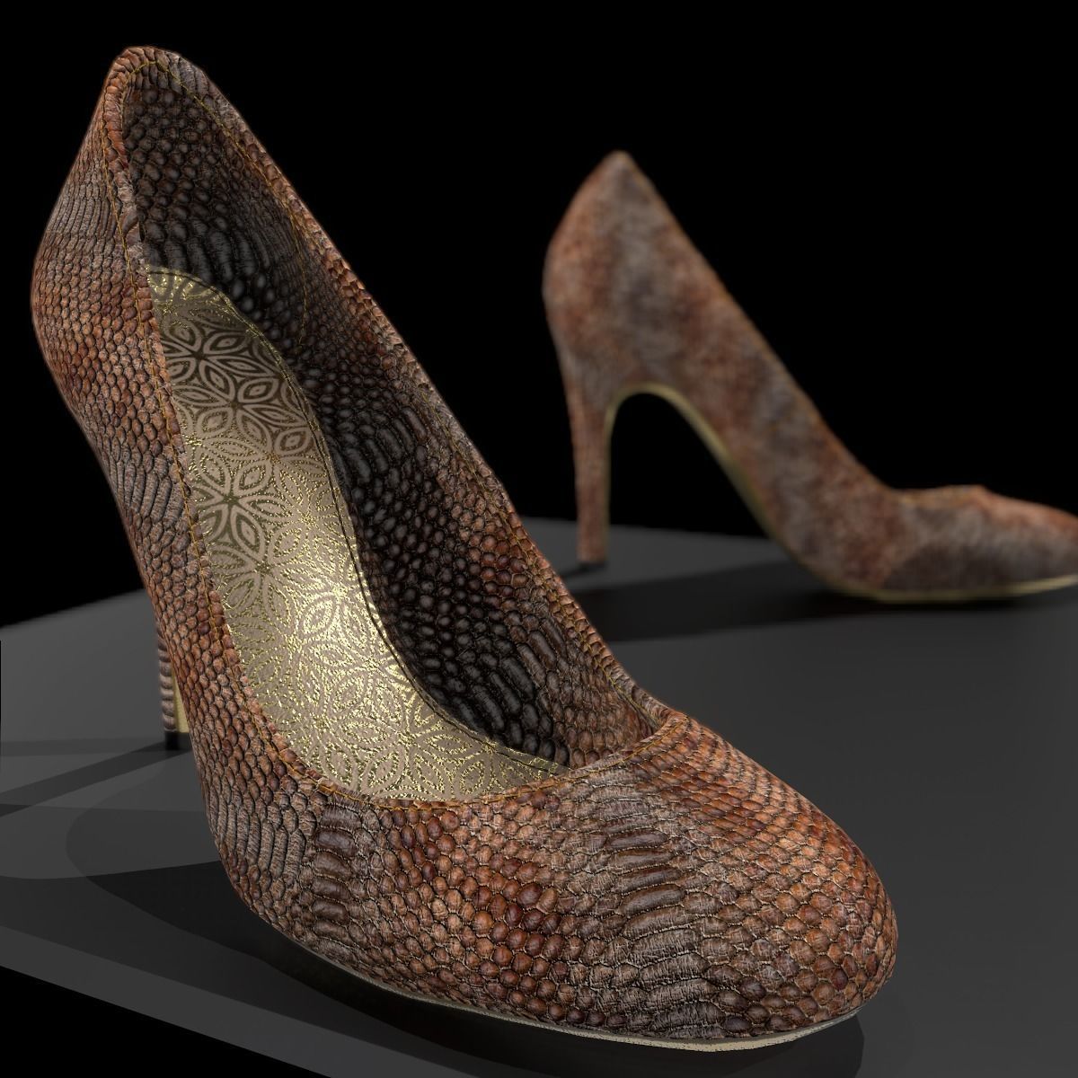 Snakeskin Heels Game Ready Shoe Asset Low-poly 3D model_3