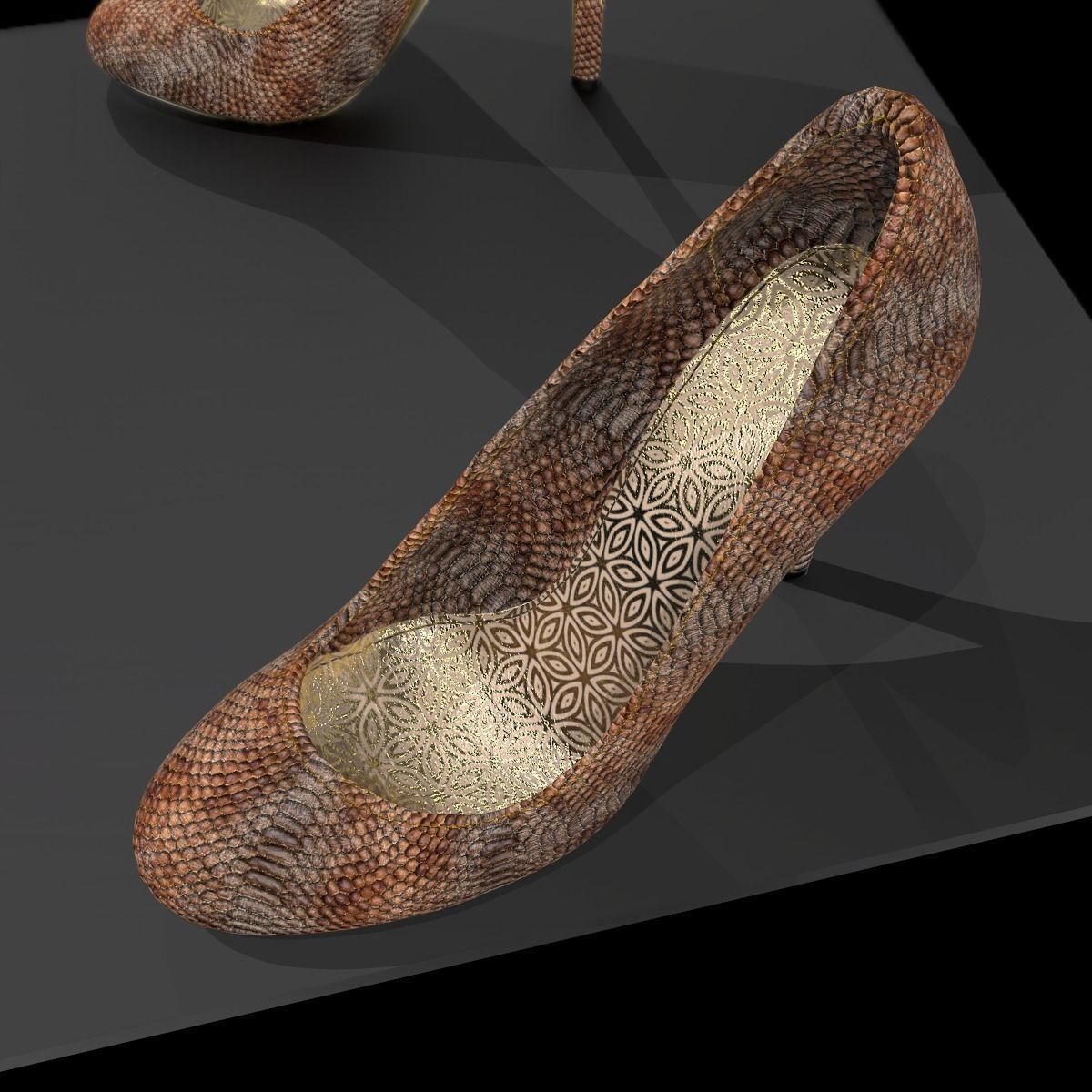 Snakeskin Heels Game Ready Shoe Asset Low-poly 3D model_4