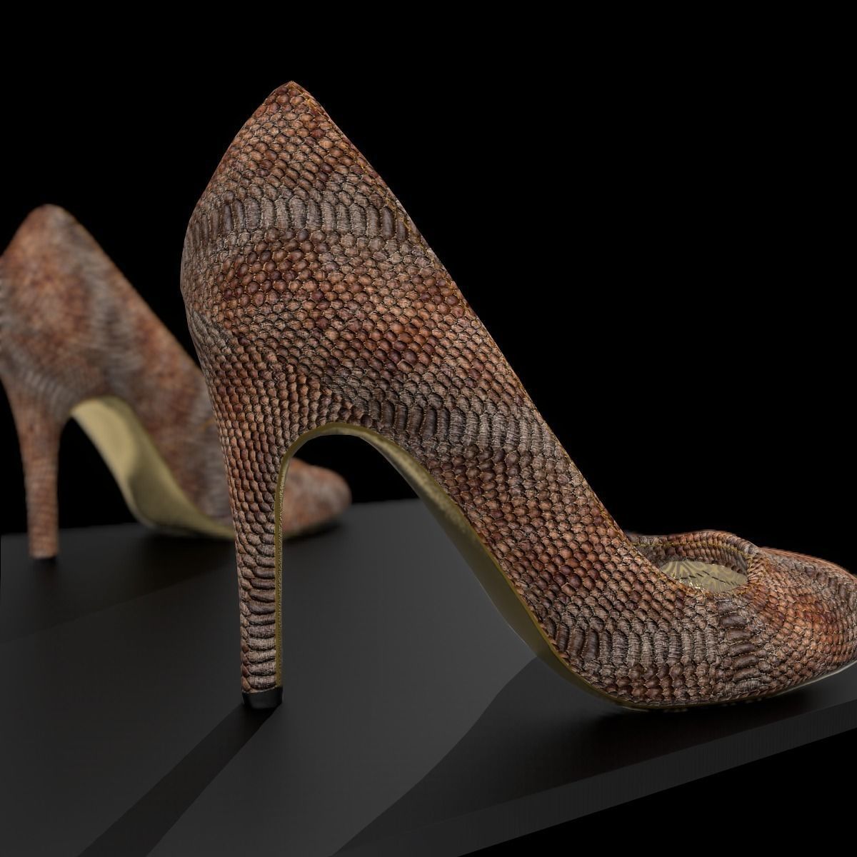 Snakeskin Heels Game Ready Shoe Asset Low-poly 3D model_2