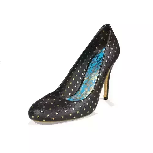 Golden Stars on Black Leather Game Ready Shoe Asset