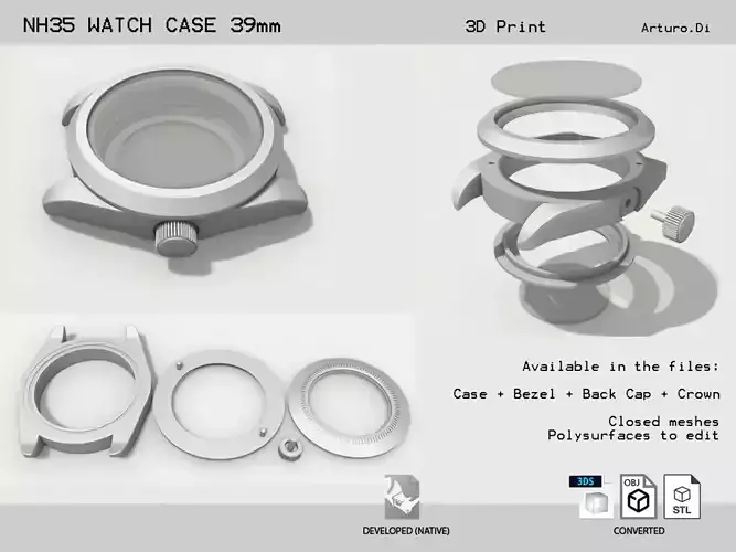 NH35 Watch Case 39mm 3D print model