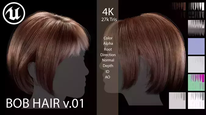 Bob Real-time Female Hair ver01 Low-poly 3D model