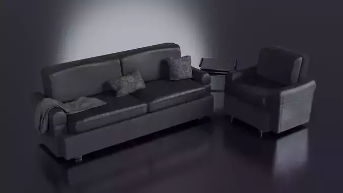 Old Leather Sofa Low-poly 3D model