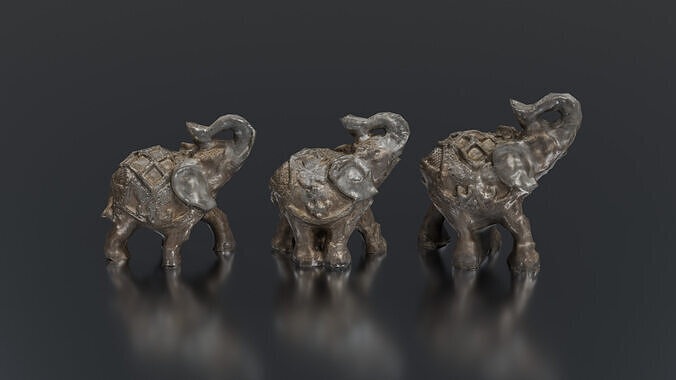 Elephant Statues Low-poly 3D model