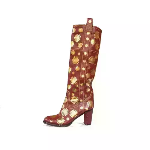 Red Leather Flower Boots Game Ready Shoe Asset