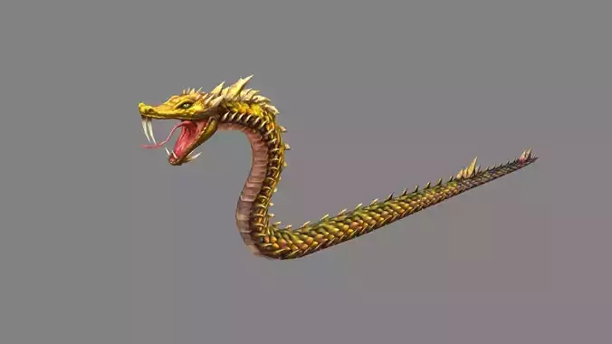 Golden Python - Venomous snake Low-poly 3D model