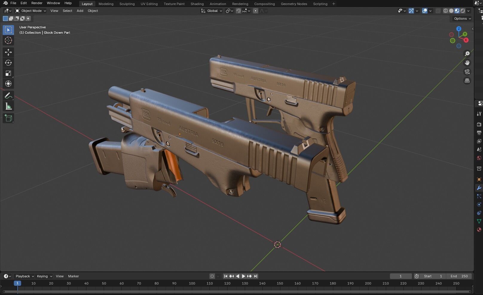 Full Conceal Folding GLOCK 19 Low-poly 3D model_34