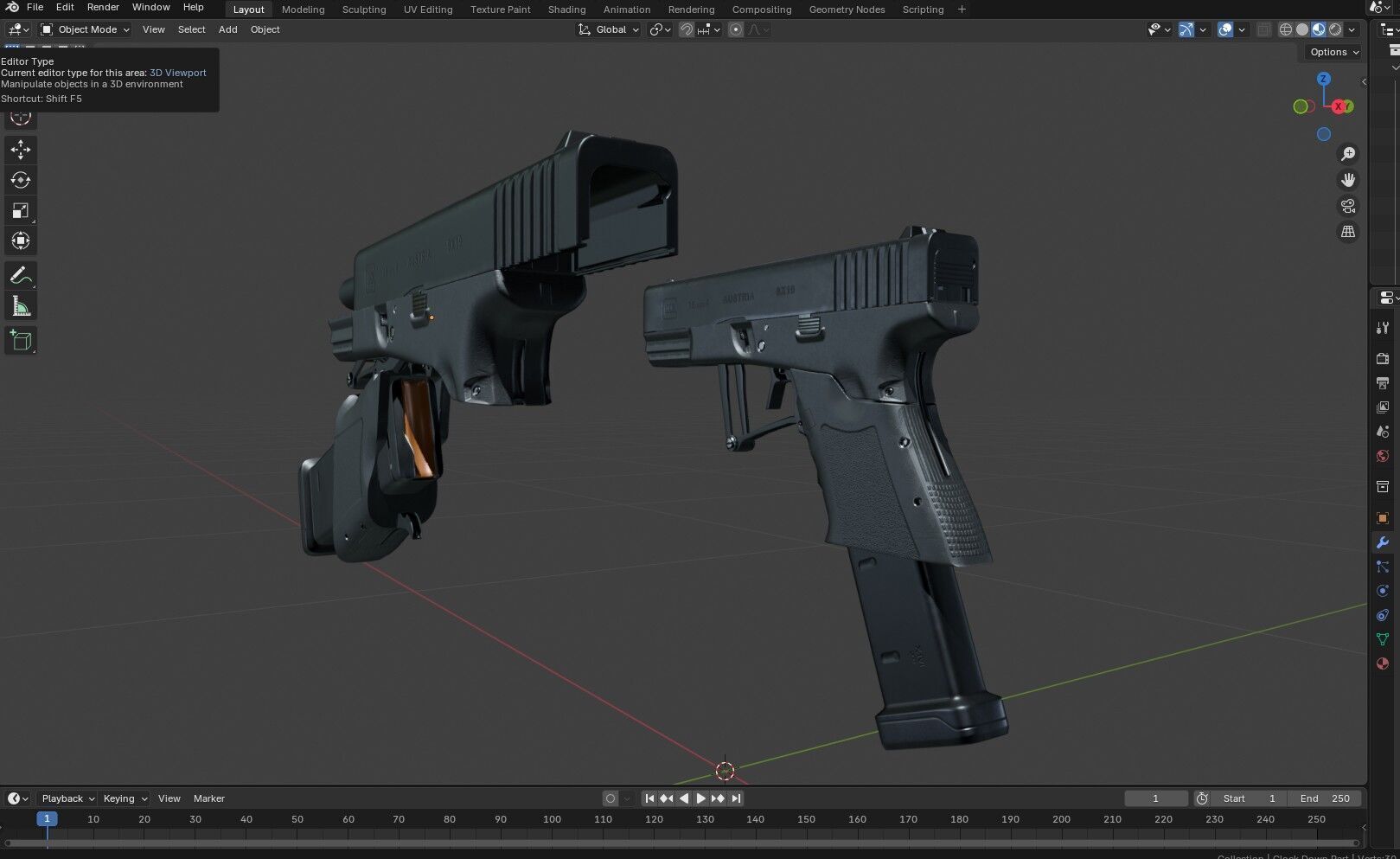 Full Conceal Folding GLOCK 19 Low-poly 3D model_35