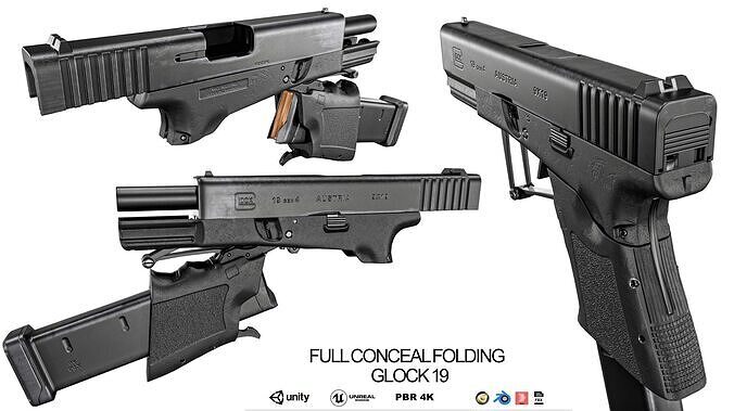  Full Conceal Folding GLOCK 19 Low-poly 3D model