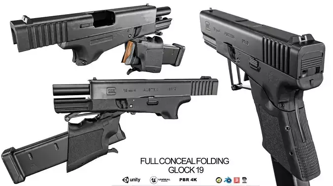  Full Conceal Folding GLOCK 19 Low-poly 3D model