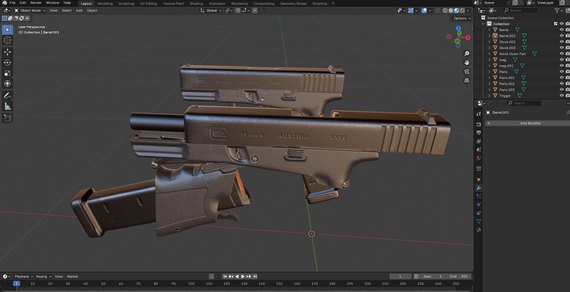 Full Conceal Folding GLOCK 19 Low-poly 3D model_33