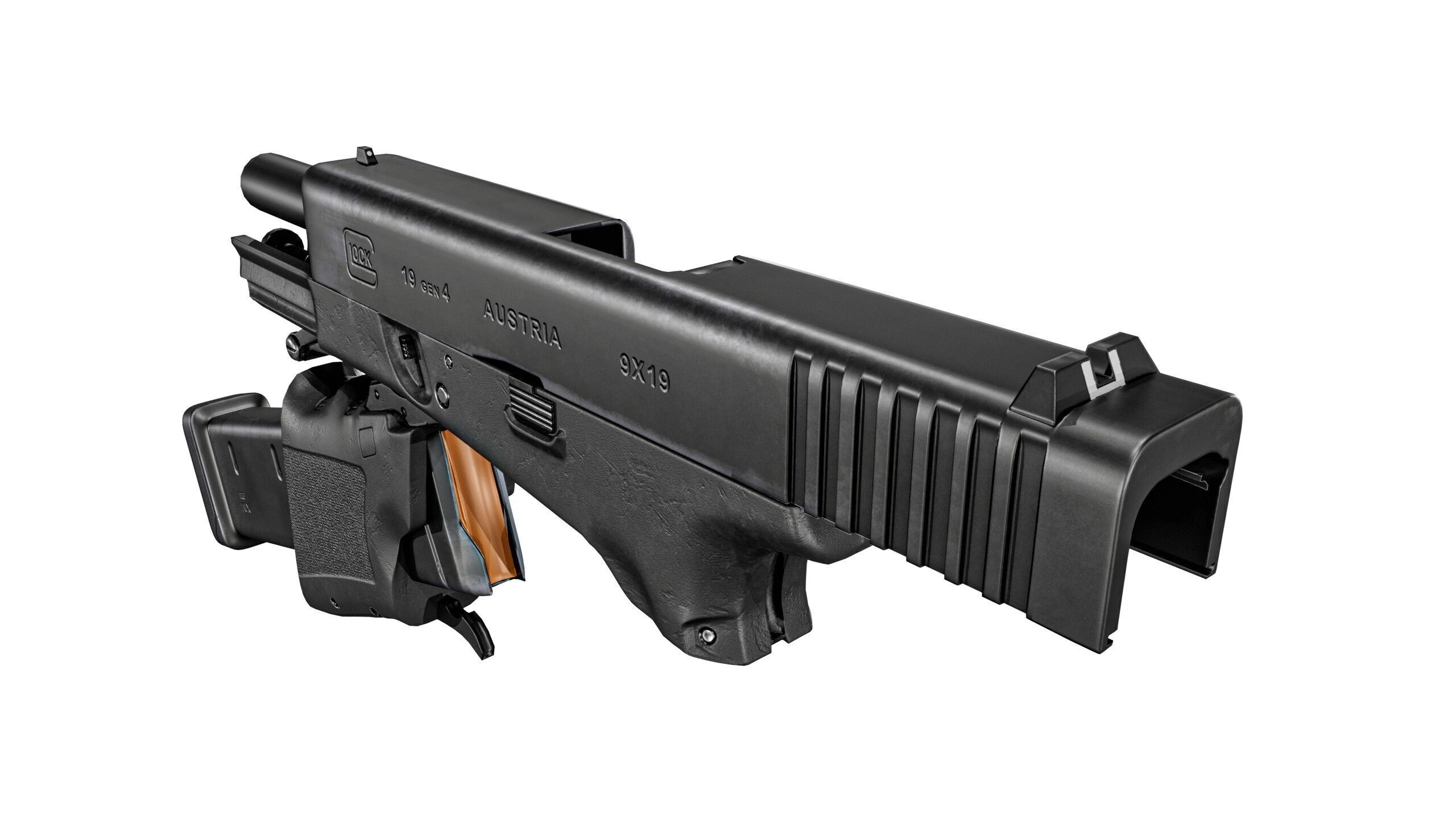 Full Conceal Folding GLOCK 19 Low-poly 3D model_13