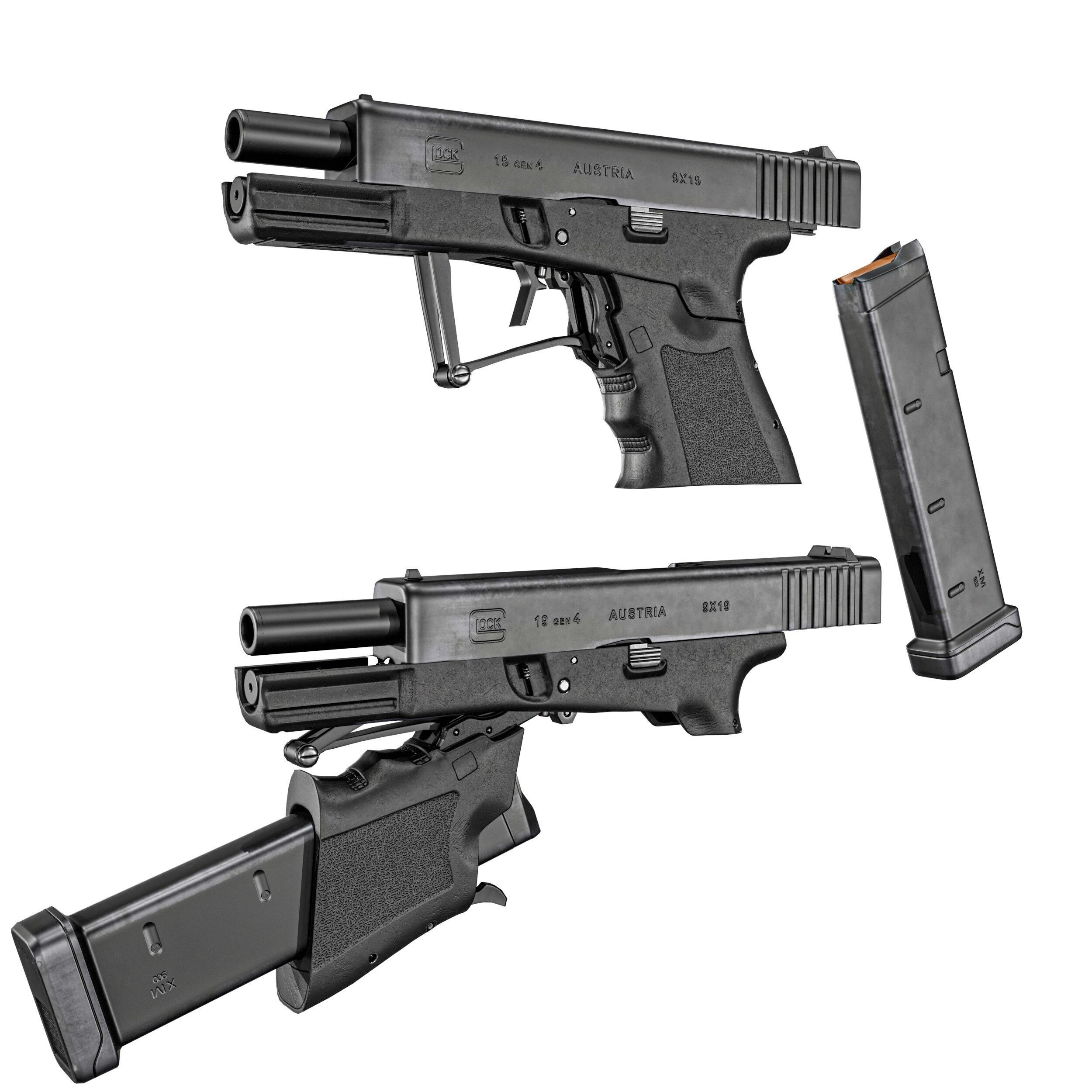 Full Conceal Folding GLOCK 19 Low-poly 3D model_1