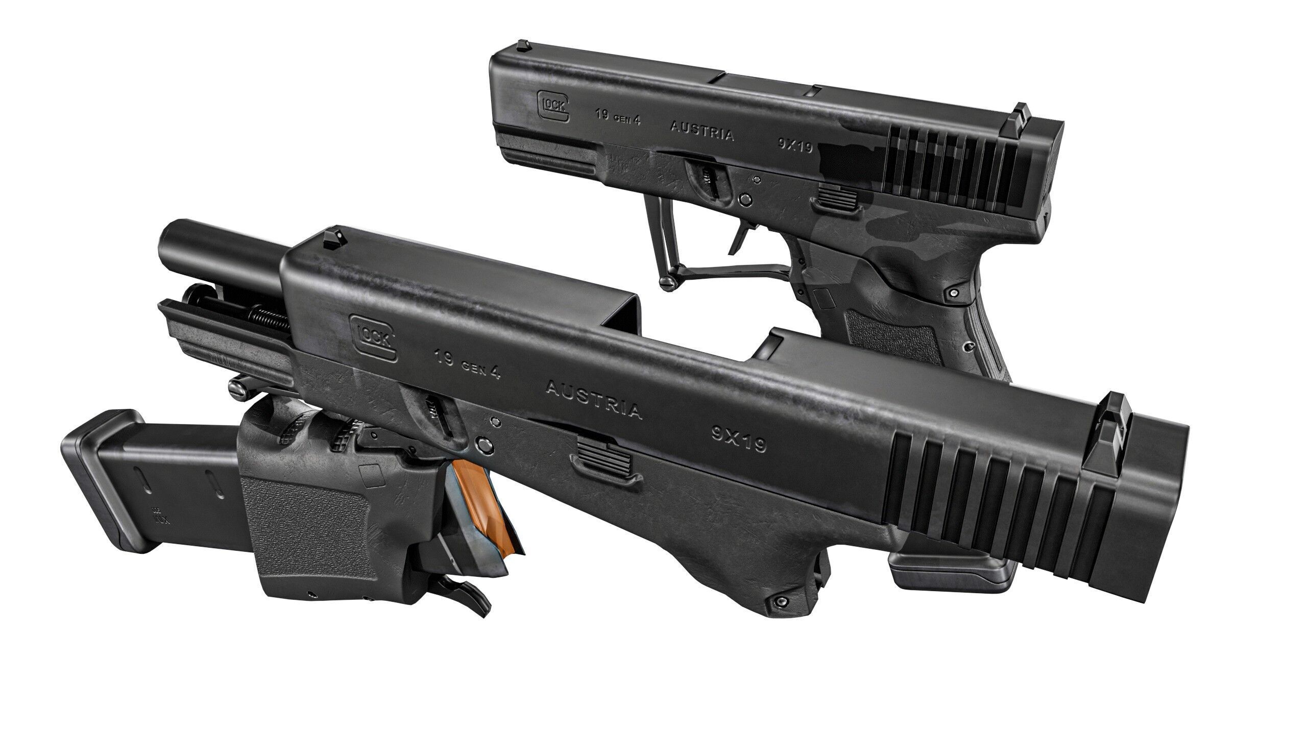 Full Conceal Folding GLOCK 19 Low-poly 3D model_7