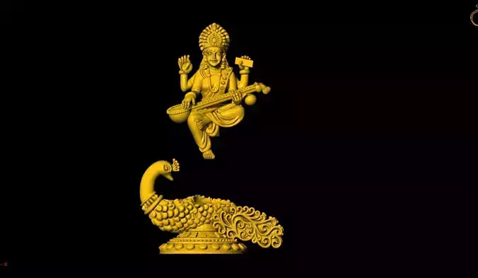 Saraswathi Devi with Peacock 3D Printable Model