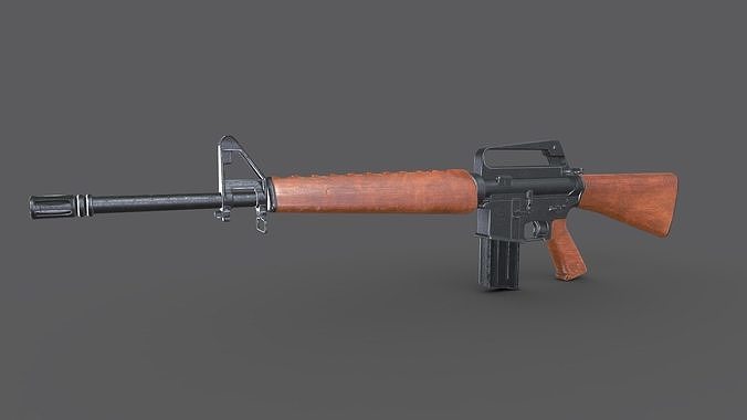 Wooden M16 Assault Rifle Low-poly PBR Free low-poly 3D model