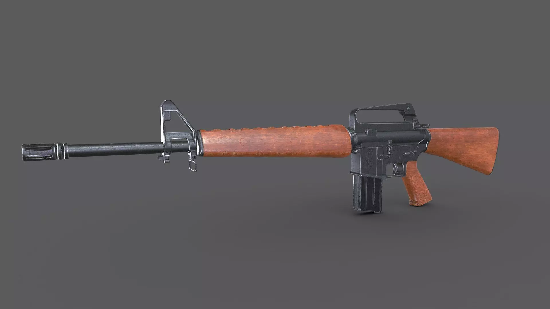 Wooden M16 Assault Rifle Low-poly PBR Free low-poly 3D model
