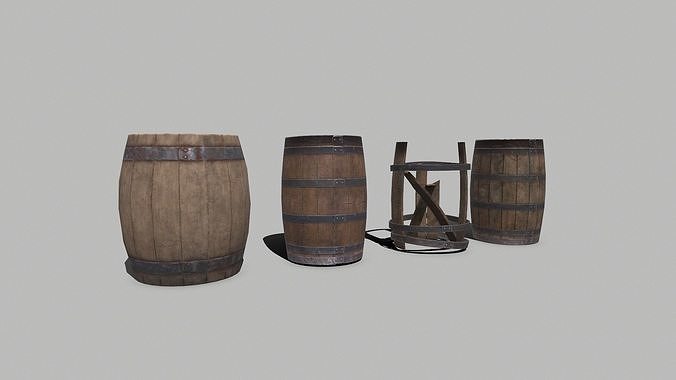 Wooden Barrels Low-poly PBR Free low-poly 3D model