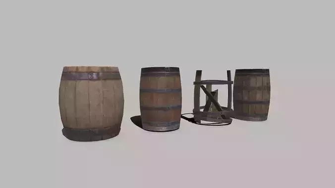 Wooden Barrels Low-poly PBR