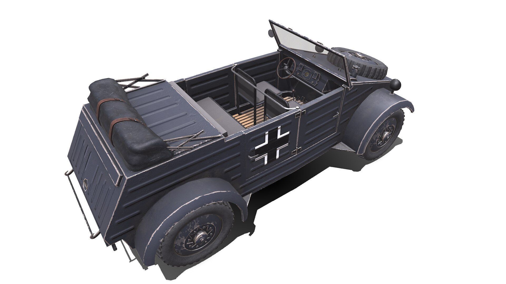 Type 82 Kubelwagen Low-poly Military Light Utility Vehicle PBR Low-poly 3D model_11