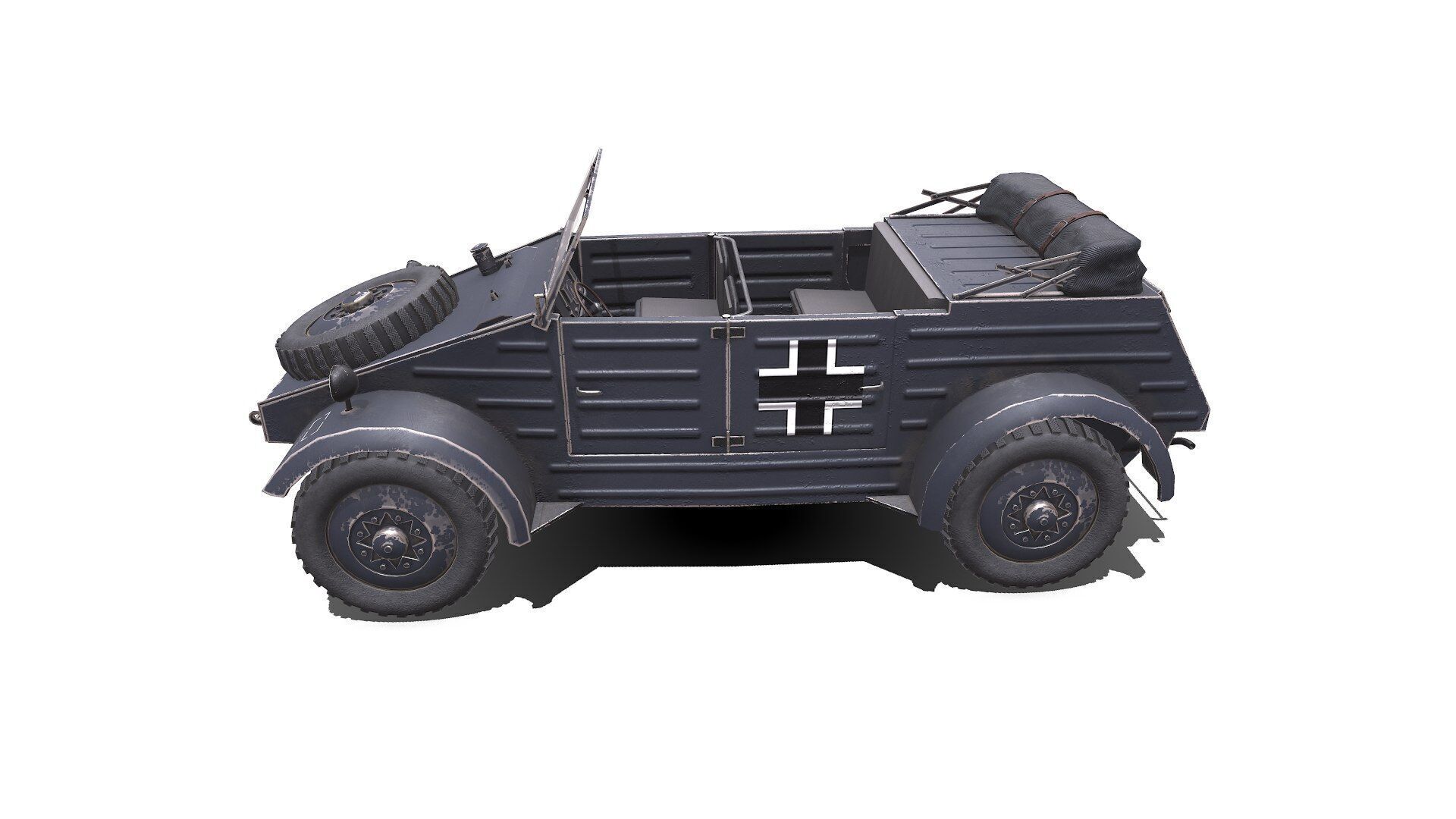 Type 82 Kubelwagen Low-poly Military Light Utility Vehicle PBR Low-poly 3D model_5