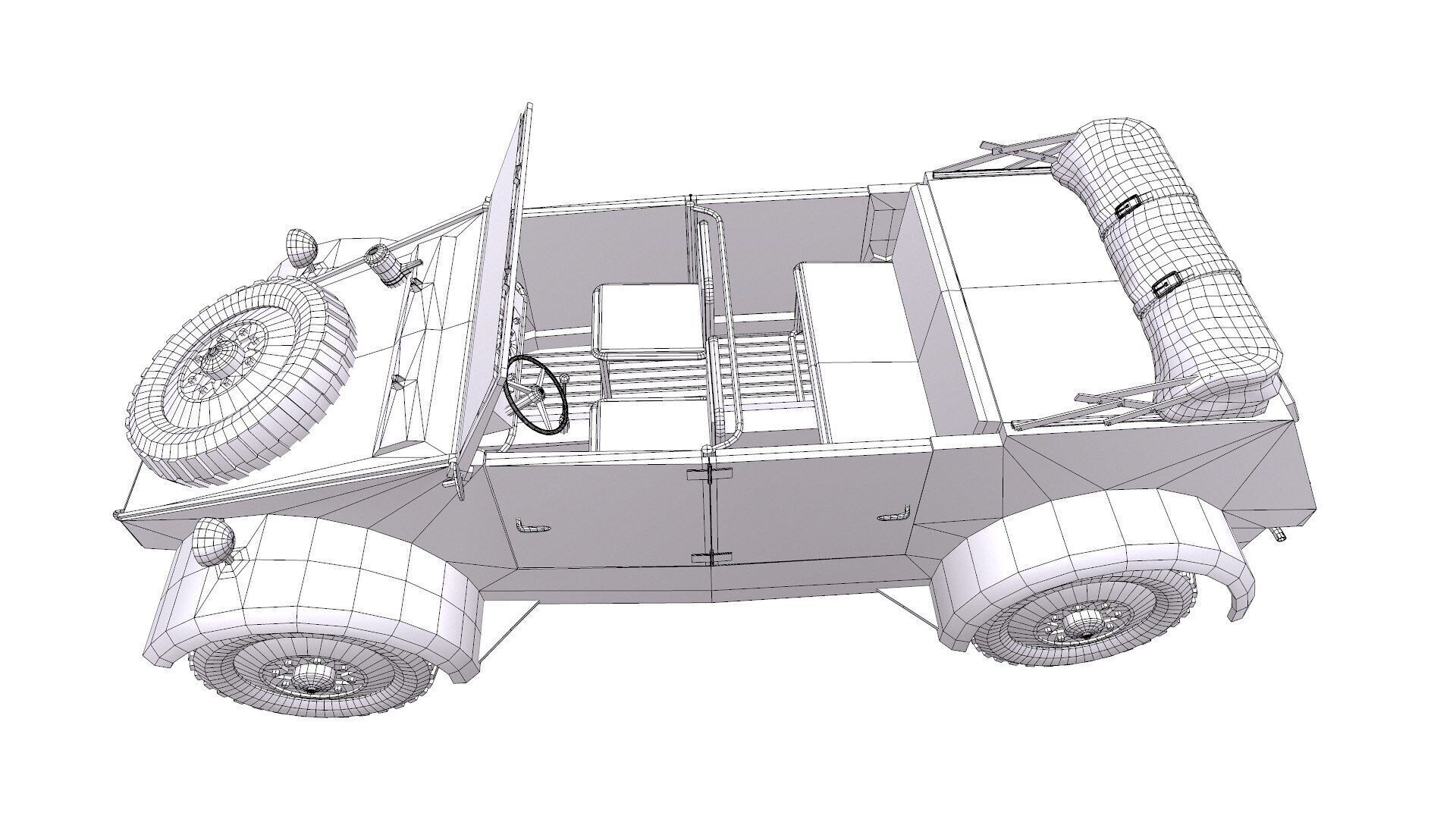 Type 82 Kubelwagen Low-poly Military Light Utility Vehicle PBR Low-poly 3D model_29