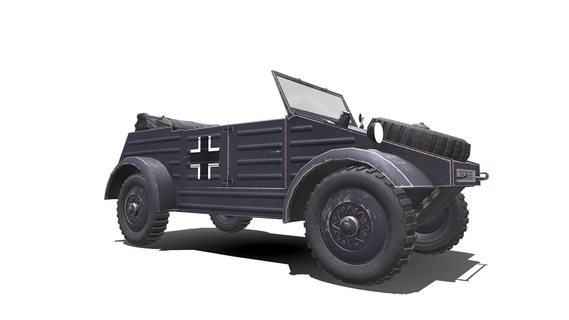 Type 82 Kubelwagen Low-poly Military Light Utility Vehicle PBR Low-poly 3D model_13