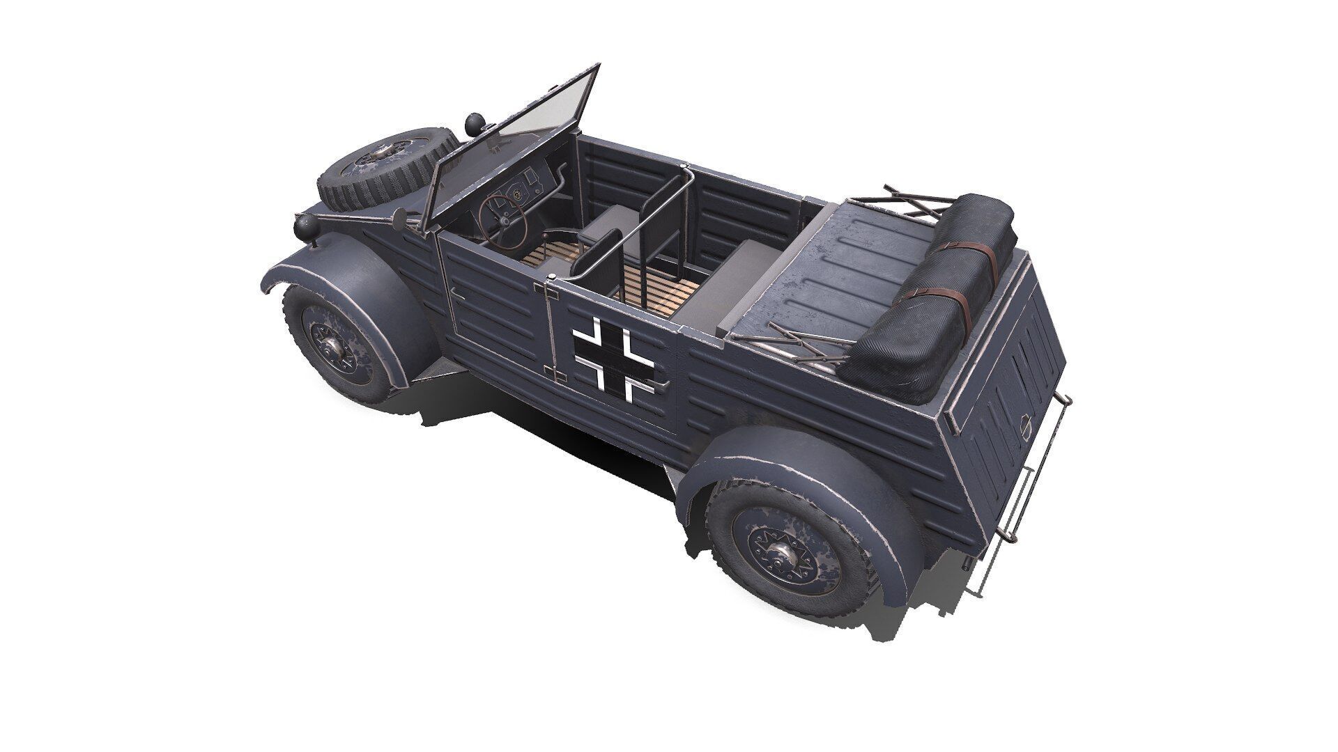 Type 82 Kubelwagen Low-poly Military Light Utility Vehicle PBR Low-poly 3D model_7