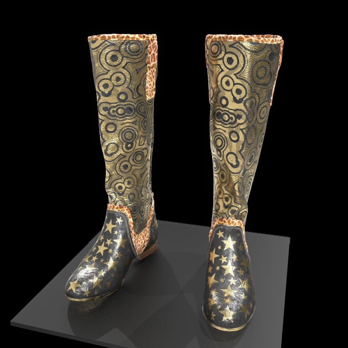 Decorated boots Game Ready Shoe Asset Low-poly 3D model_4