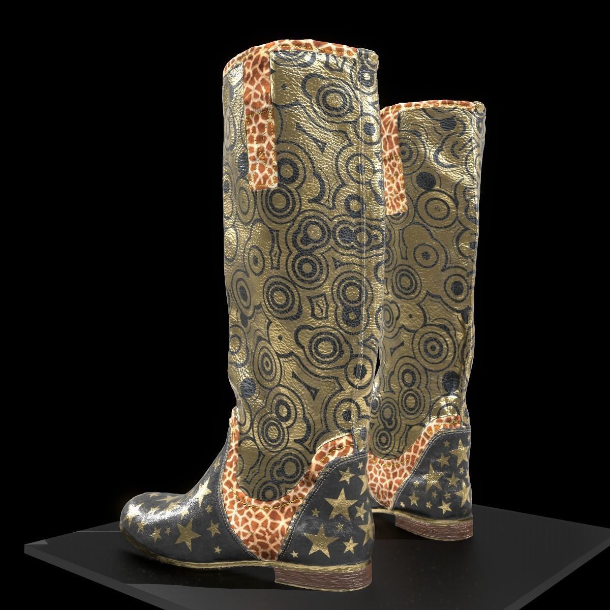 Decorated boots Game Ready Shoe Asset Low-poly 3D model_2