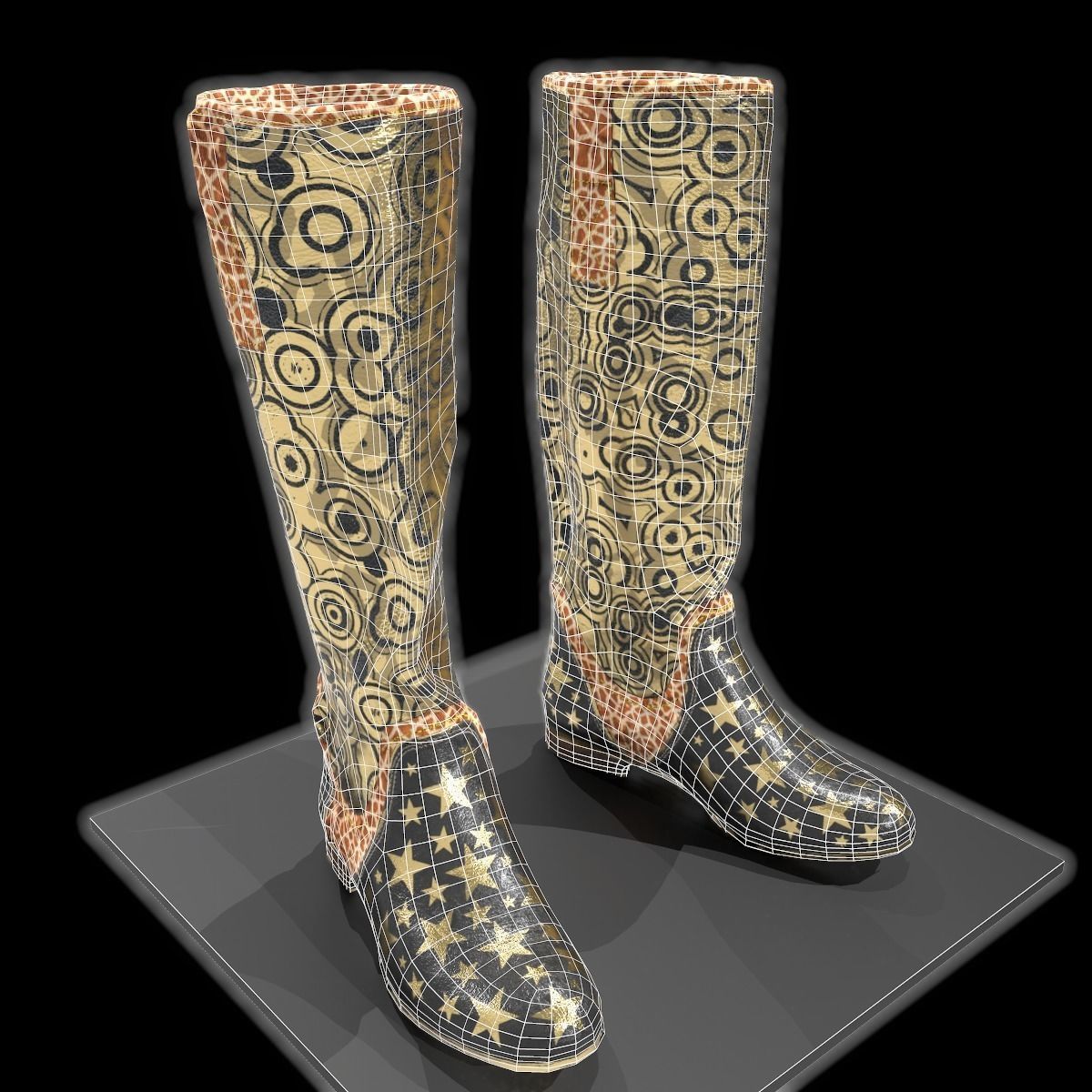 Decorated boots Game Ready Shoe Asset Low-poly 3D model_8