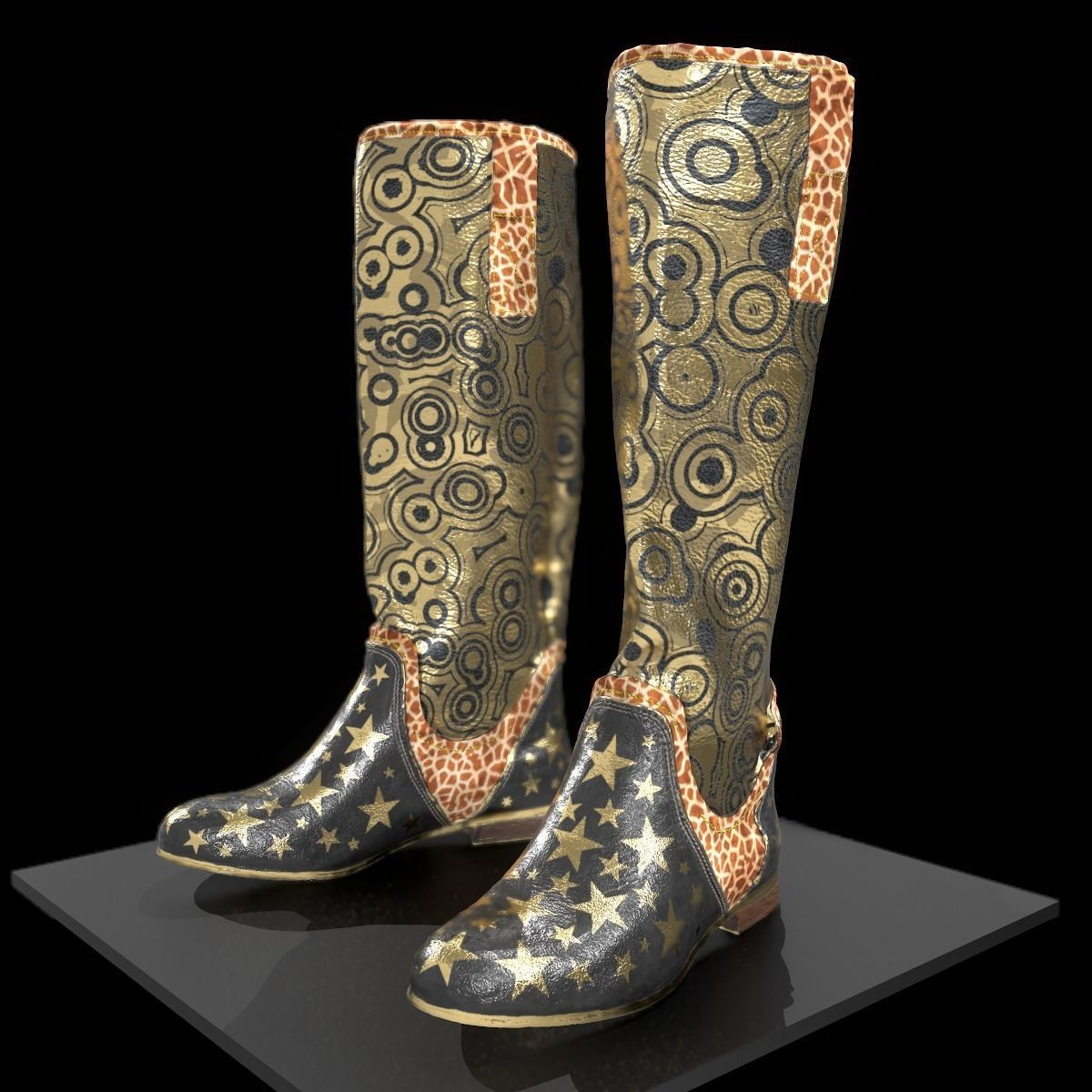 Decorated boots Game Ready Shoe Asset Low-poly 3D model_7