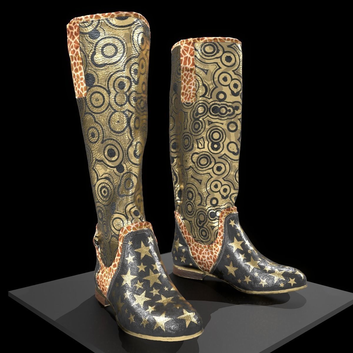 Decorated boots Game Ready Shoe Asset Low-poly 3D model_1